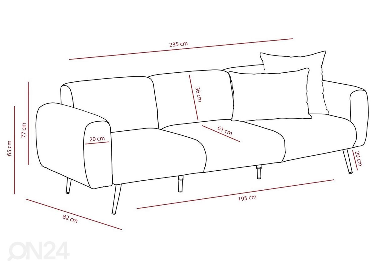 3-istuttava sohva Preto kuvasuurennos mitat
