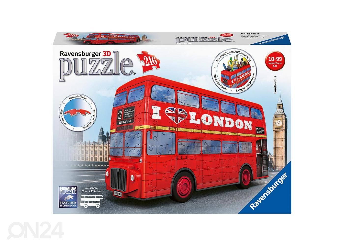 3D palapeli kynäteline 216 kpl London bussi Ravensburger kuvasuurennos