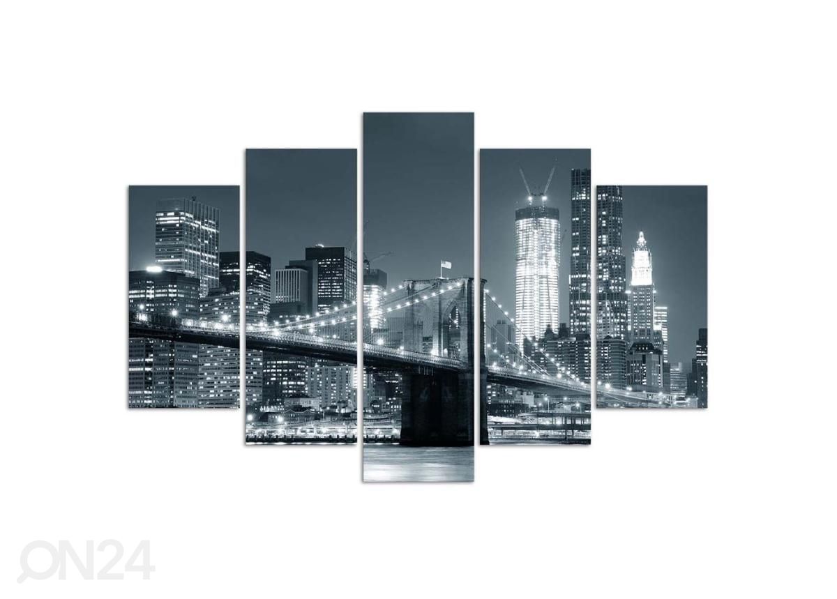 5-osainen sisustustaulu Black and white Brooklyn Bridge 150x100 cm kuvasuurennos