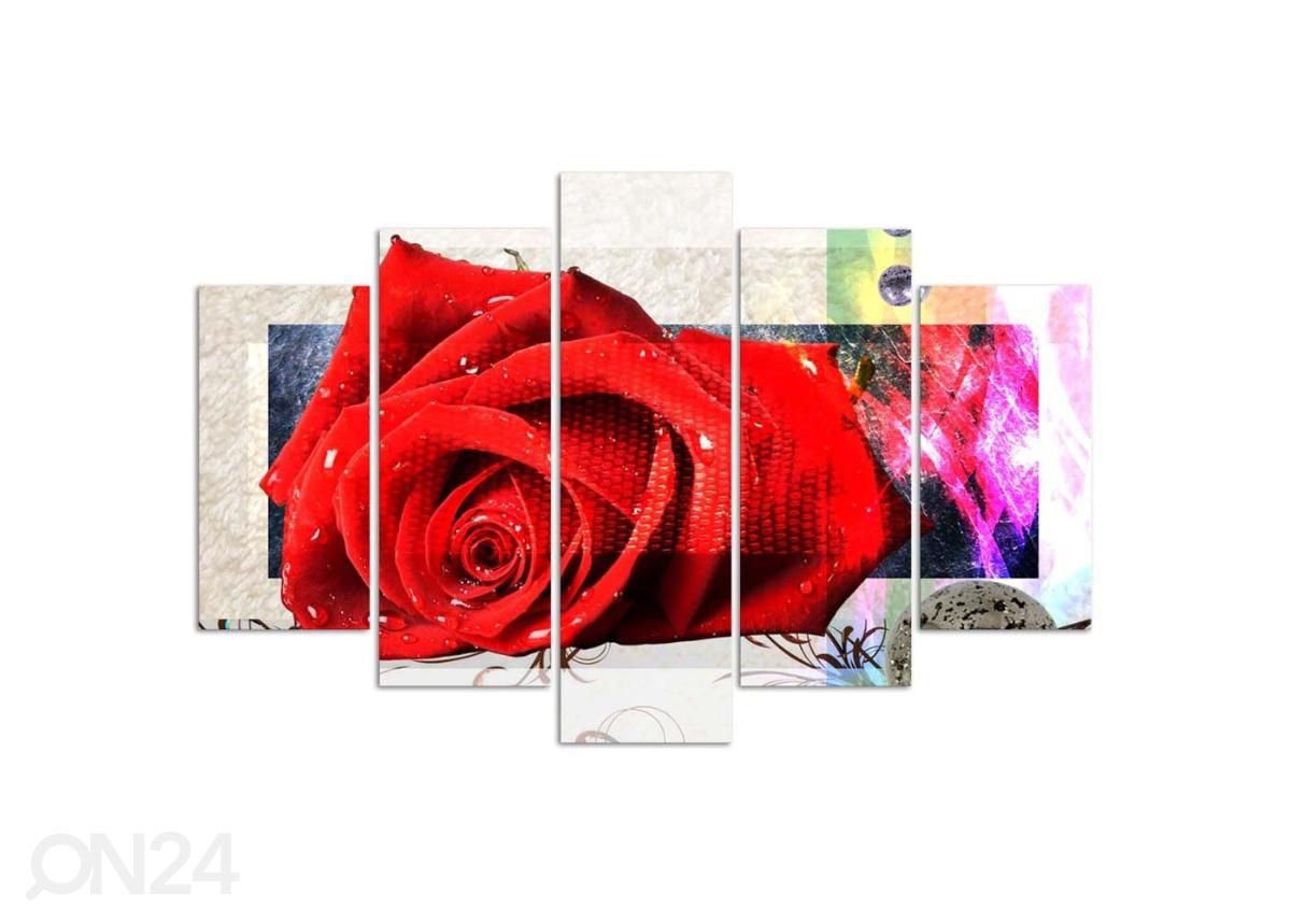 5-osainen sisustustaulu Crimson Rose 100x70 cm kuvasuurennos