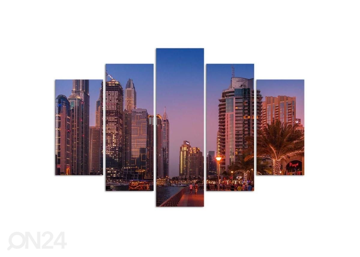 5-osainen sisustustaulu Dubai Evening 100x70 cm kuvasuurennos