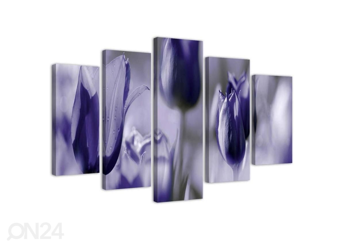 5-osainen sisustustaulu Purple Tulips in the Meadow 100x70 cm kuvasuurennos