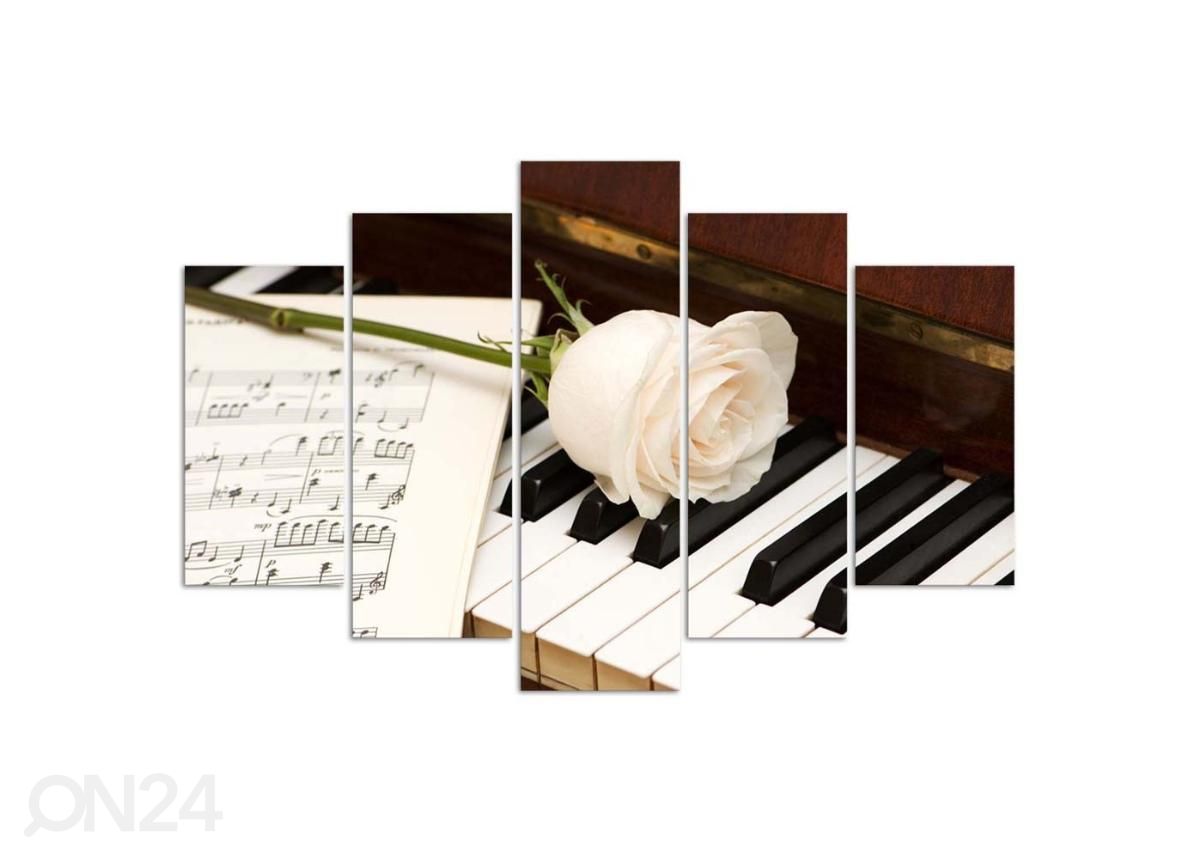 5-osainen sisustustaulu Rose on Piano 150x100 cm kuvasuurennos