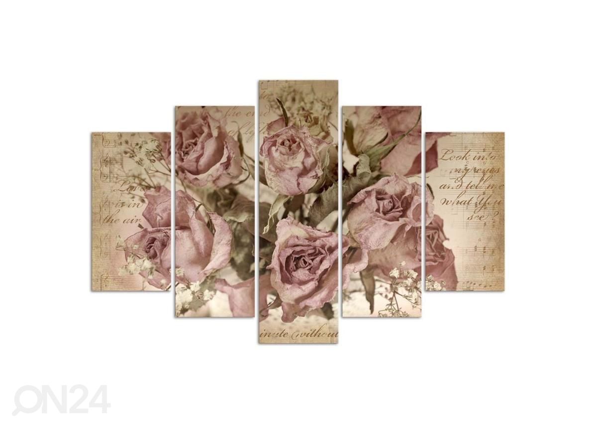 5-osainen sisustustaulu Roses and sheet music 100x70 cm kuvasuurennos