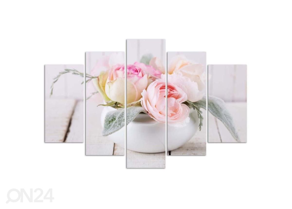 5-osainen sisustustaulu Roses in white vase 150x100 cm kuvasuurennos