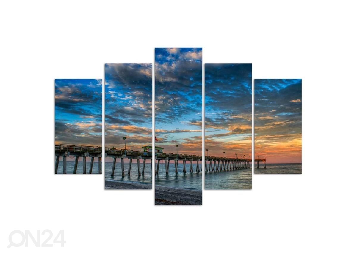 5-osainen sisustustaulu Sunset on the Pier 100x70 cm kuvasuurennos