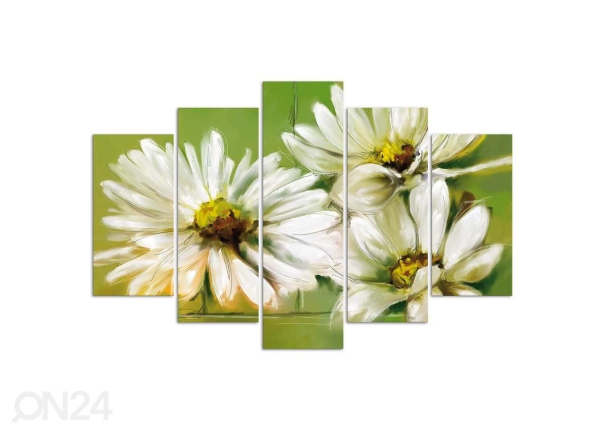 5-osainen sisustustaulu White Flowers 100x70 cm kuvasuurennos