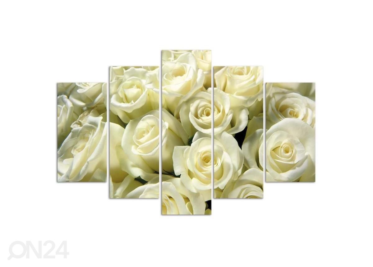 5-osainen sisustustaulu White Roses 150x100 cm kuvasuurennos