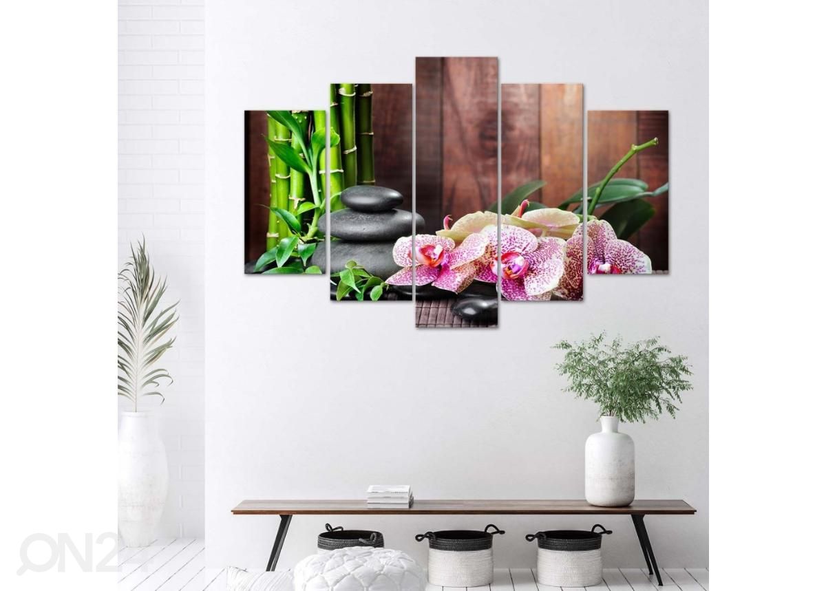 5-osainen sisustustaulu Zen composition with orchid and bamboo 100x70 cm kuvasuurennos