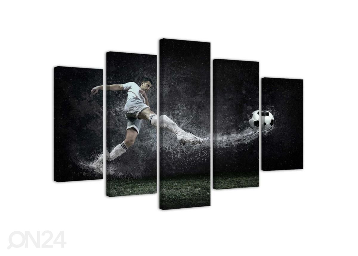 5-osainen taulu Football Player on Wet Turf 100x70 cm kuvasuurennos