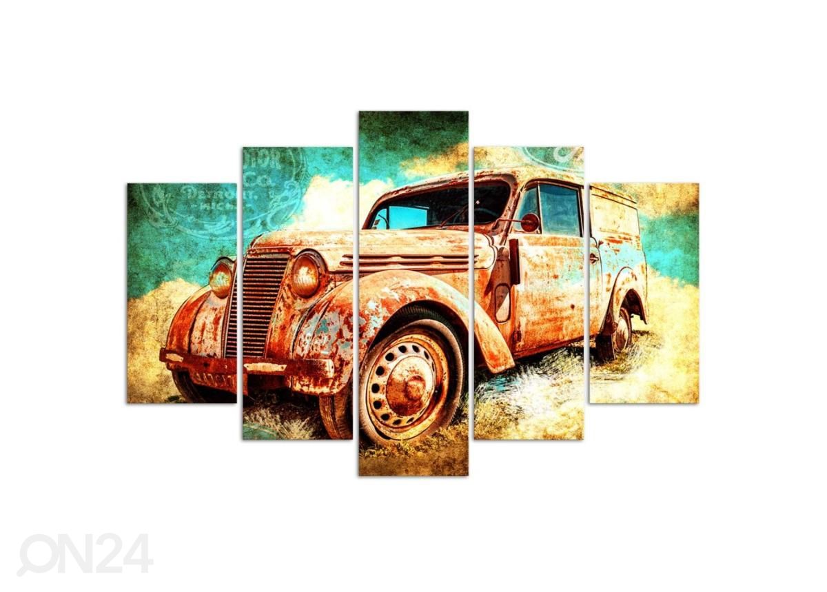 5-osainen taulu Rusty car 100x70 cm kuvasuurennos