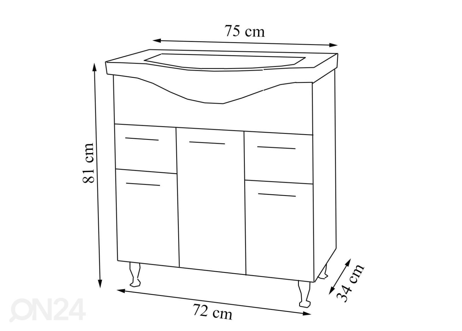 Allaskaappi Lisalo XL 75 cm kuvasuurennos mitat