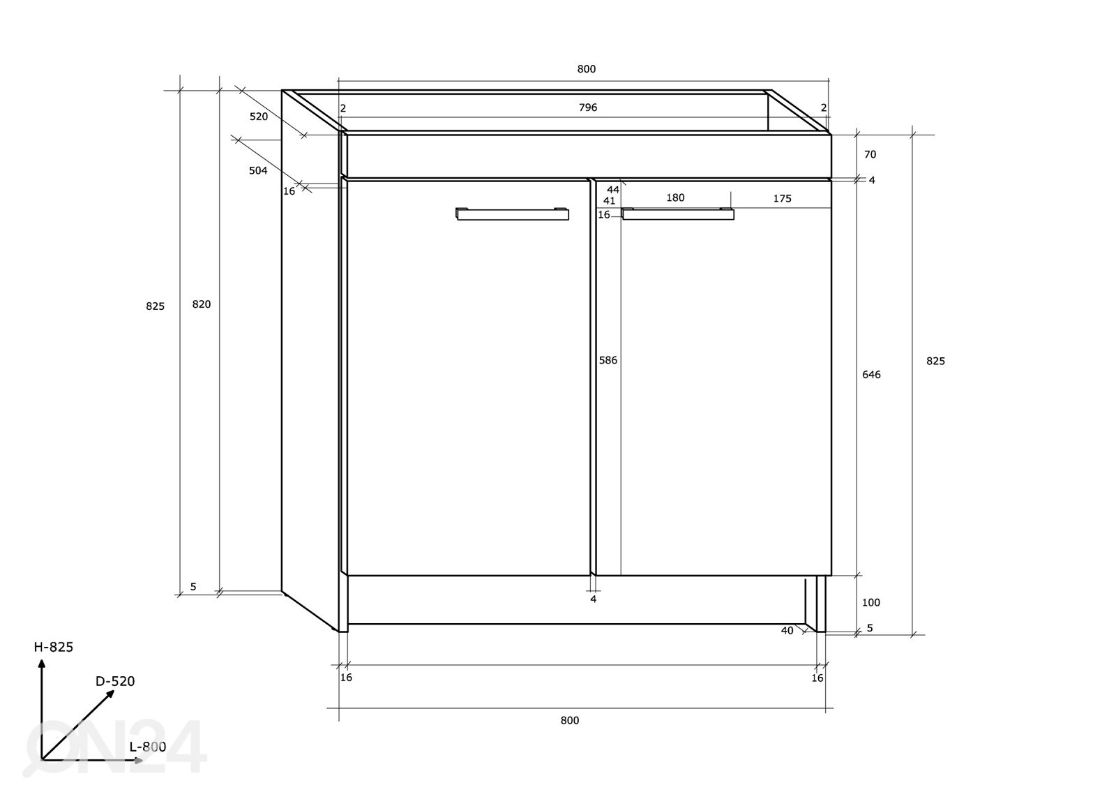 Allaskaappi Plzen 80 cm kuvasuurennos mitat