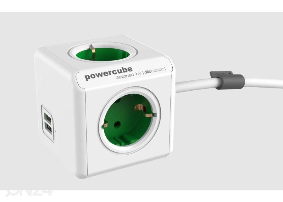 Allocacoc jatkojohto PowerCube 1,5m USB, Green kuvasuurennos