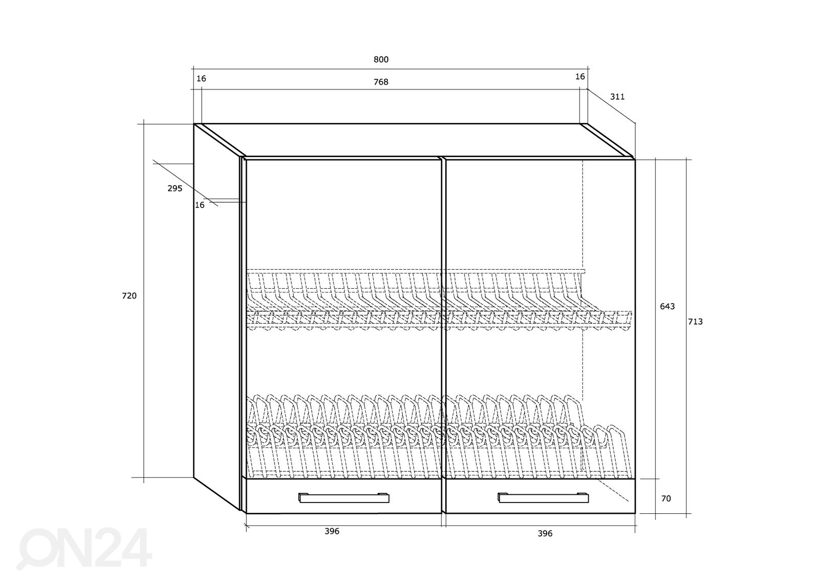 Astiankuivauskaappi Mizen 80 cm kuvasuurennos mitat