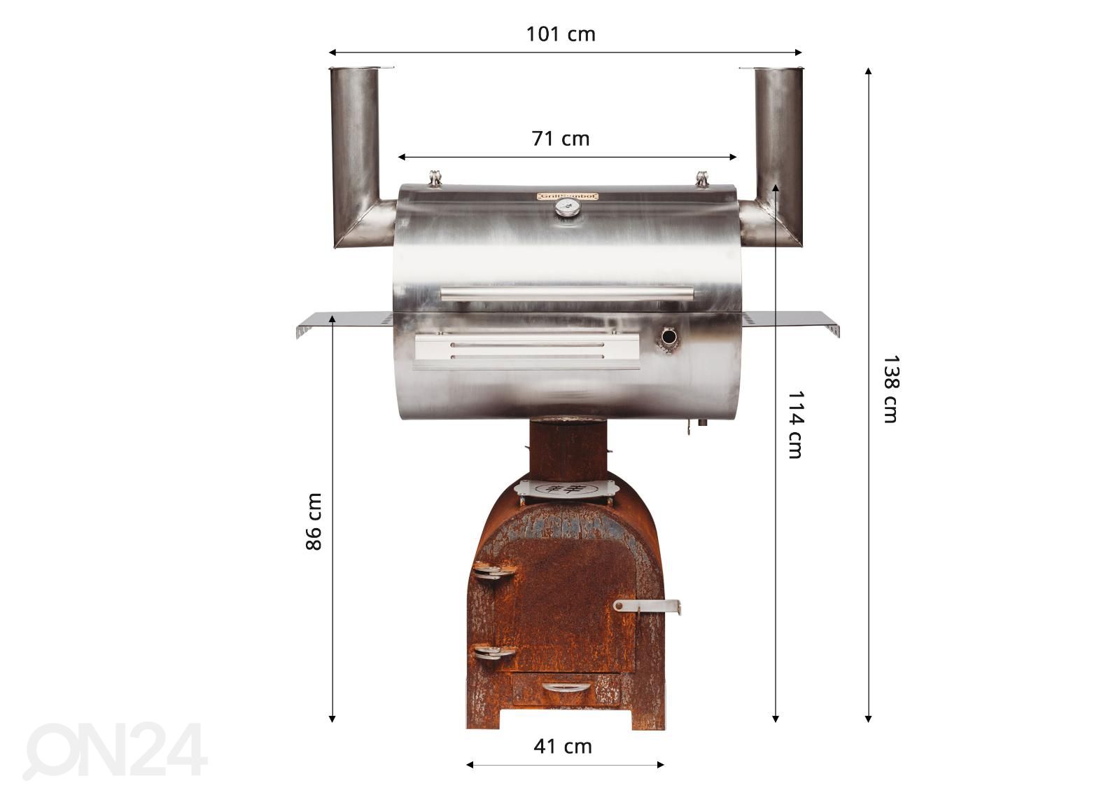 BBQ-savustusgrilli GrillSymbol Smoky Beast Silver kuvasuurennos mitat