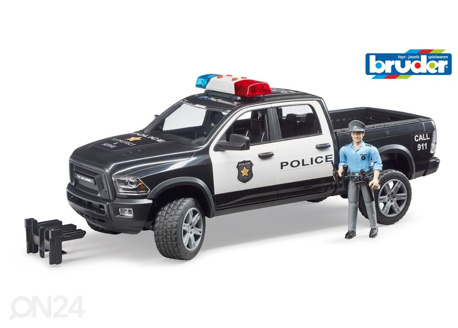 Dodge Ram poliisiauto ja poliisi 1:16 Bruder kuvasuurennos