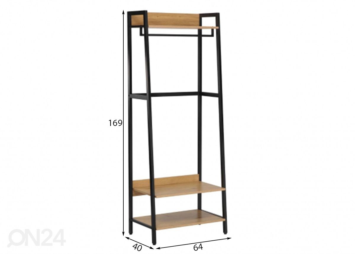 Eteisen hylly Lavinia 64x40xH169 cm, saarni/musta kuvasuurennos mitat