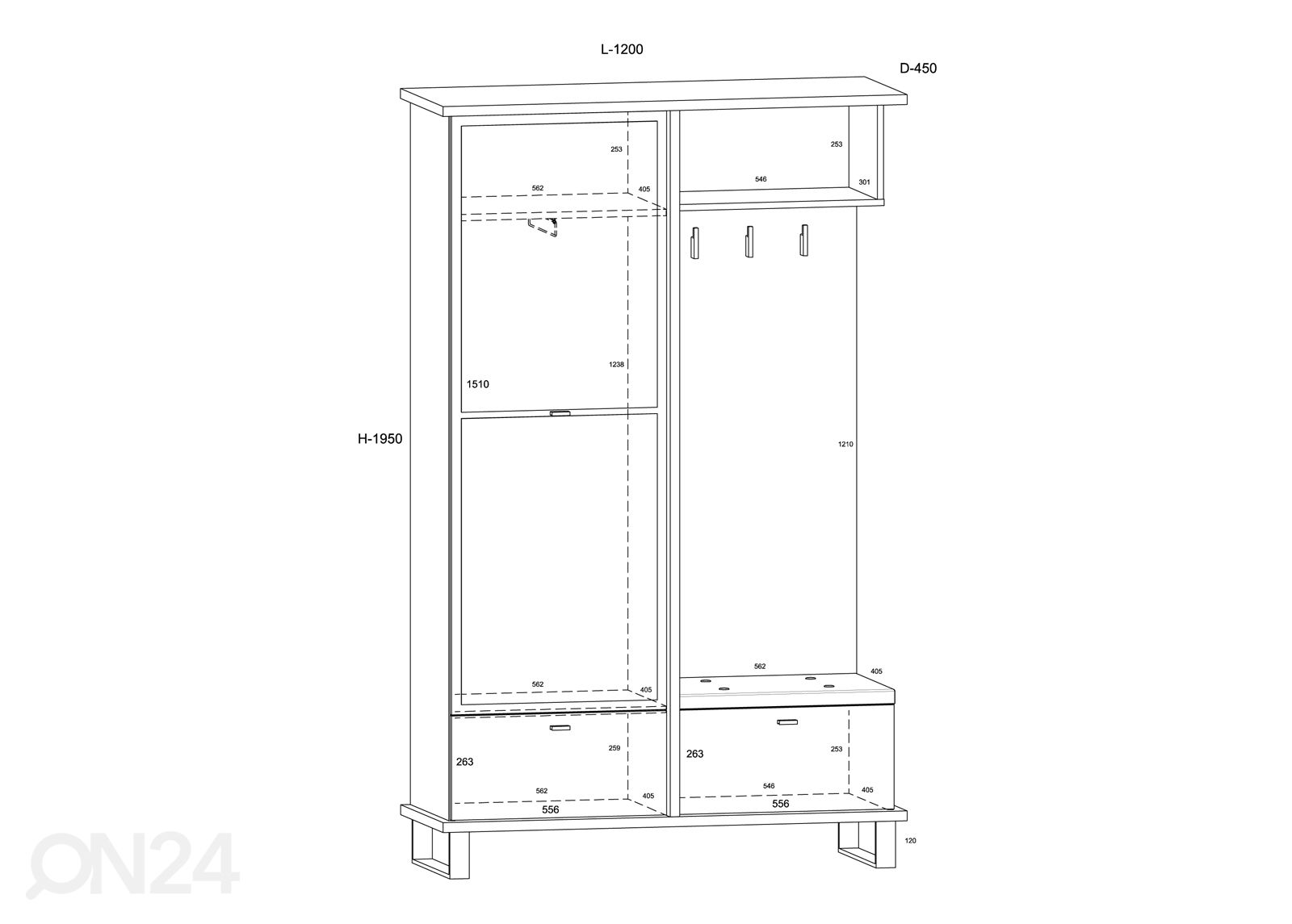 Eteiskaluste 120 cm kuvasuurennos mitat