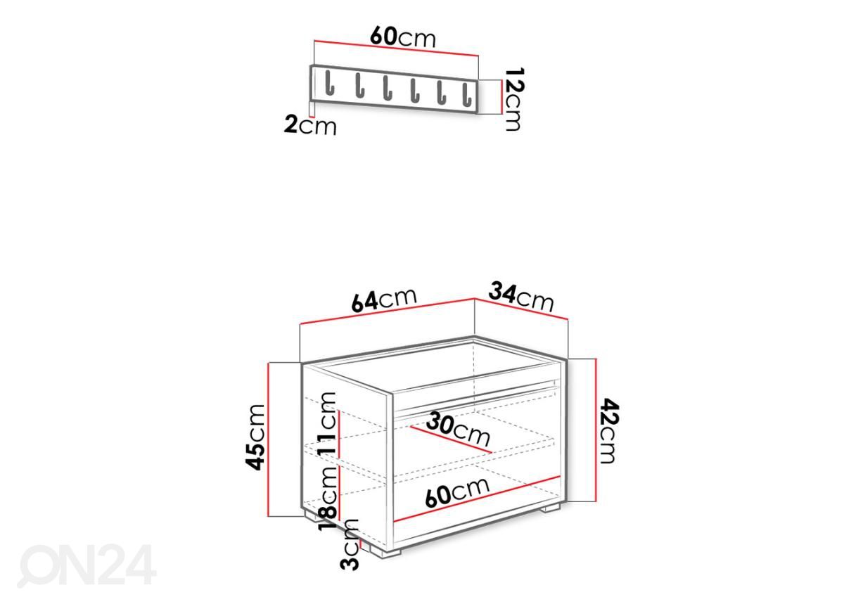 Eteiskalusteet 60 cm kuvasuurennos mitat