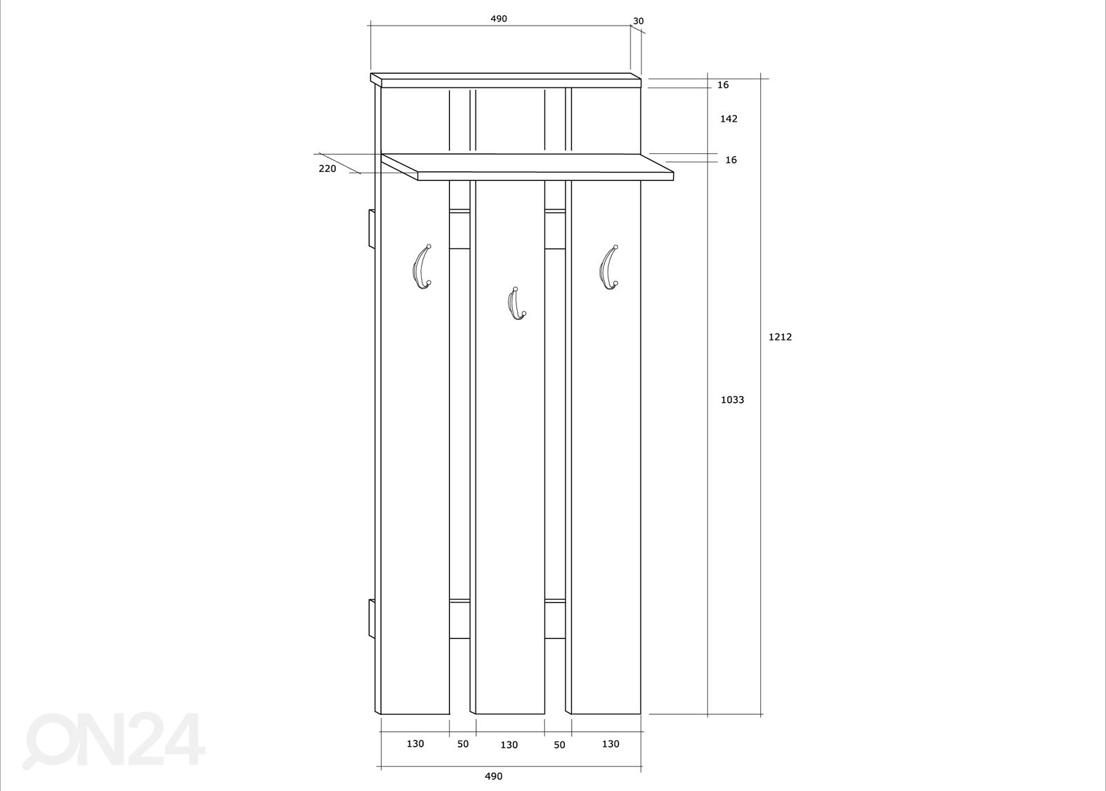 Eteisnaulakko 49 cm kuvasuurennos mitat