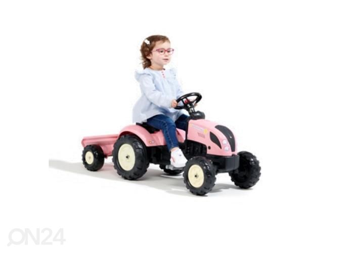 Falk Traktori Farmer peräkärryllä, vaaleanpunainen kuvasuurennos