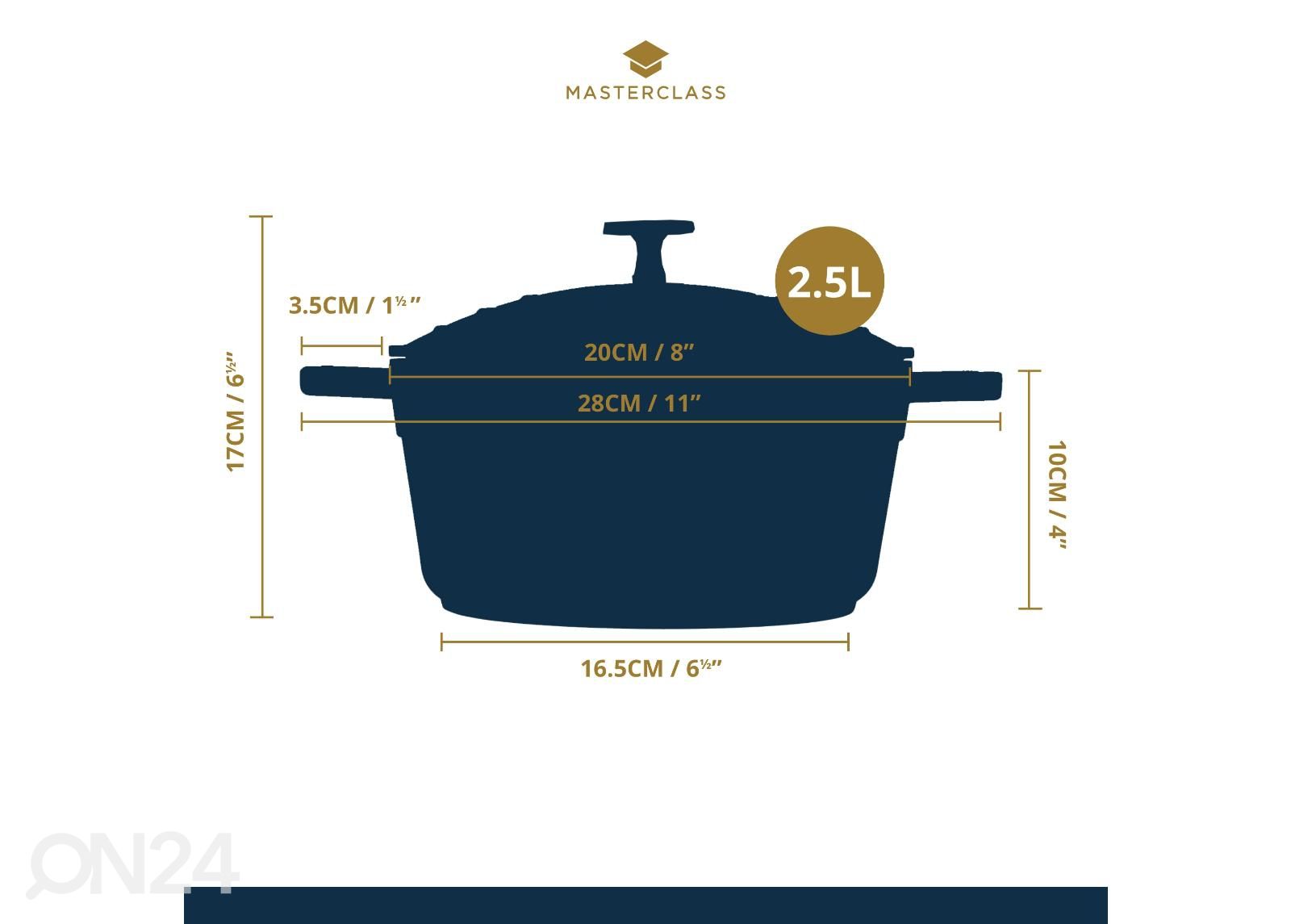 Haudutuskattila MasterClass 2,5 L kuvasuurennos mitat