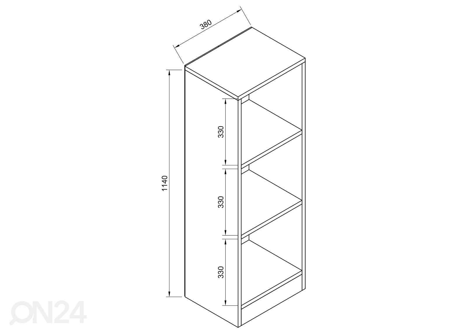 Hyllykkö Dilos S 38 cm kuvasuurennos mitat