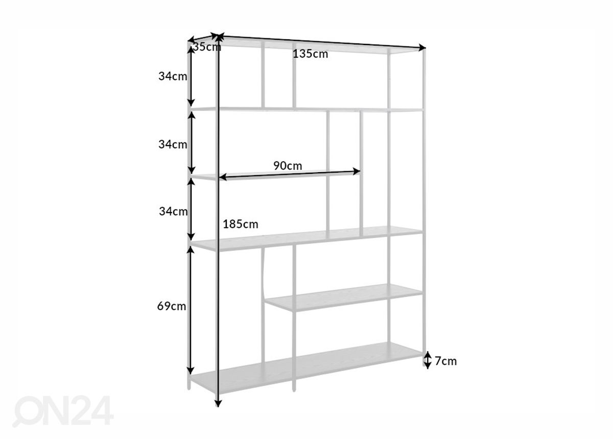 Hyllykkö Slim Line 135 cm kuvasuurennos mitat