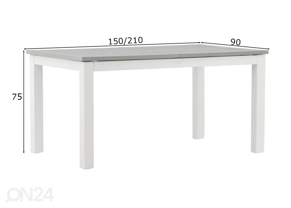 Jatkettava puutarhapöytä Albany 152/210 cm kuvasuurennos mitat