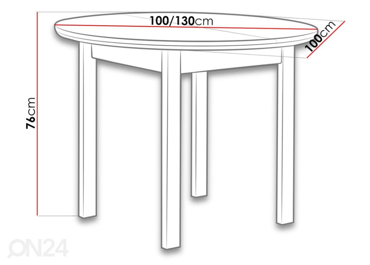 Jatkettava ruokapöytä 100-130x100 cm kuvasuurennos mitat