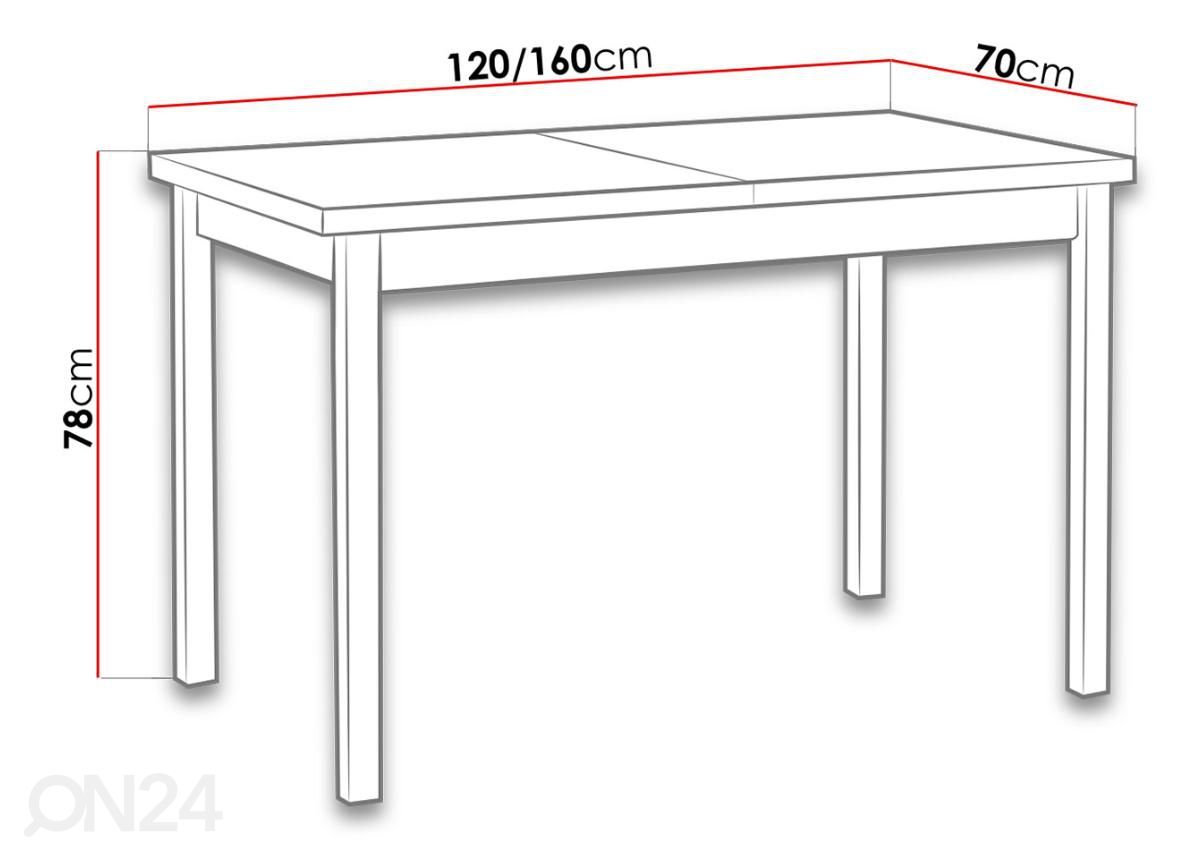 Jatkettava ruokapöytä 120-160x70 cm kuvasuurennos mitat