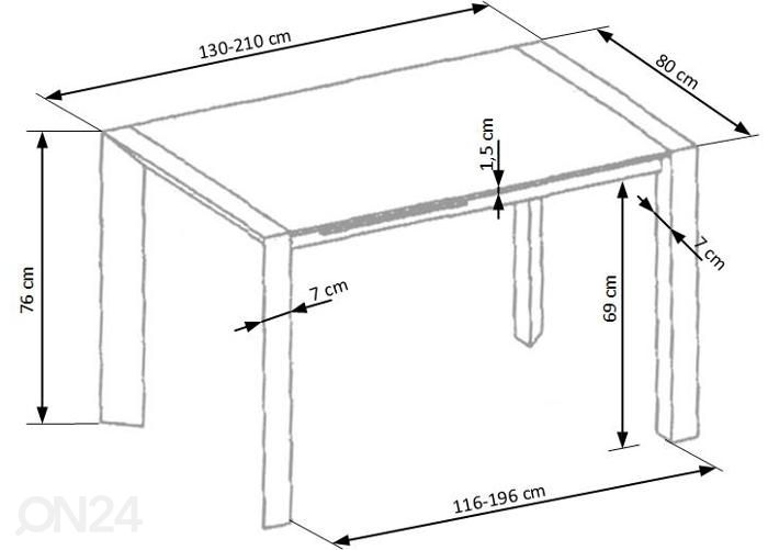 Jatkettava ruokapöytä 130/210x80 cm kuvasuurennos mitat