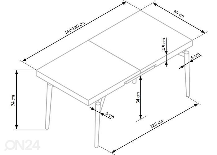 Jatkettava ruokapöytä 140/180x80 cm kuvasuurennos mitat