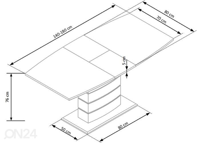 Jatkettava ruokapöytä 140/180x80 cm kuvasuurennos mitat