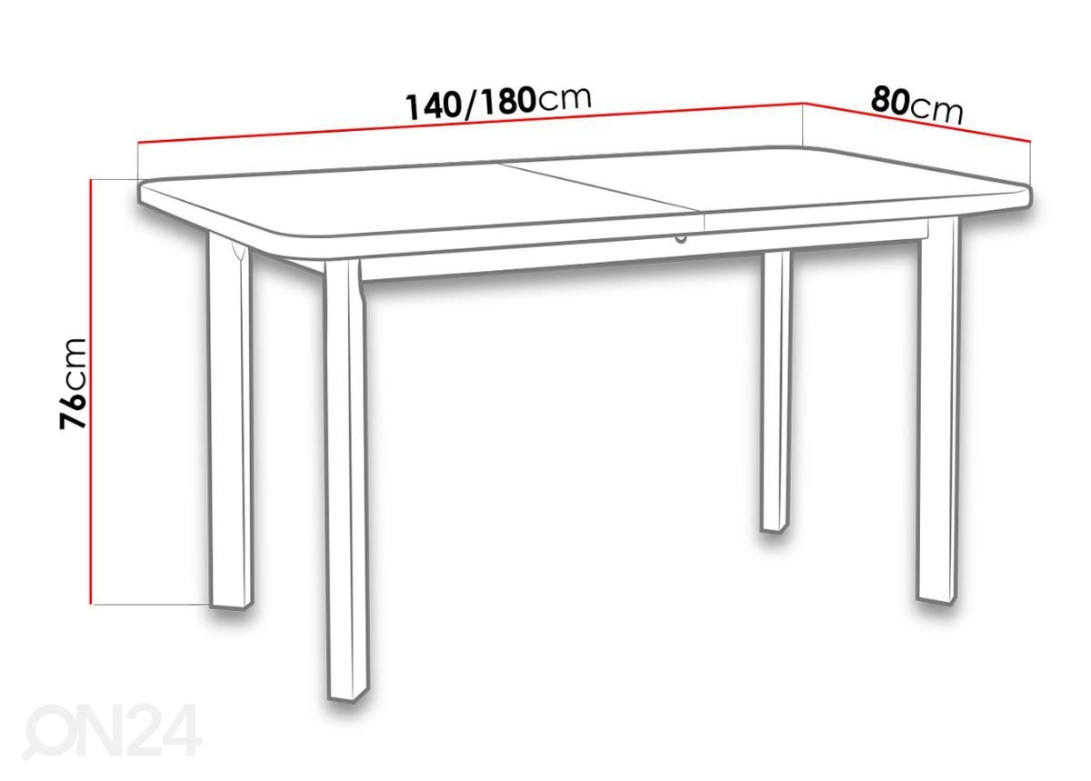 Jatkettava ruokapöytä 140-180x80 cm kuvasuurennos mitat