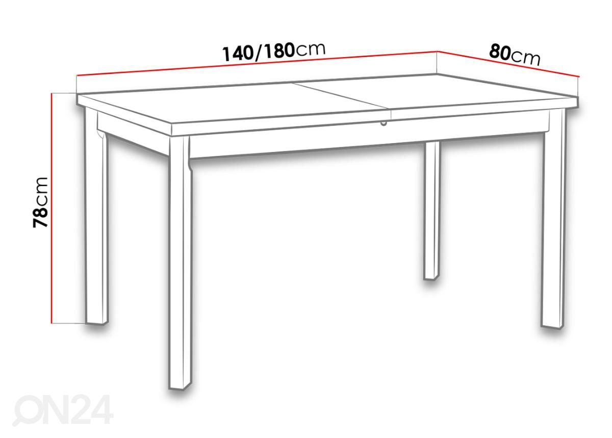 Jatkettava ruokapöytä 140-180x80 cm kuvasuurennos mitat