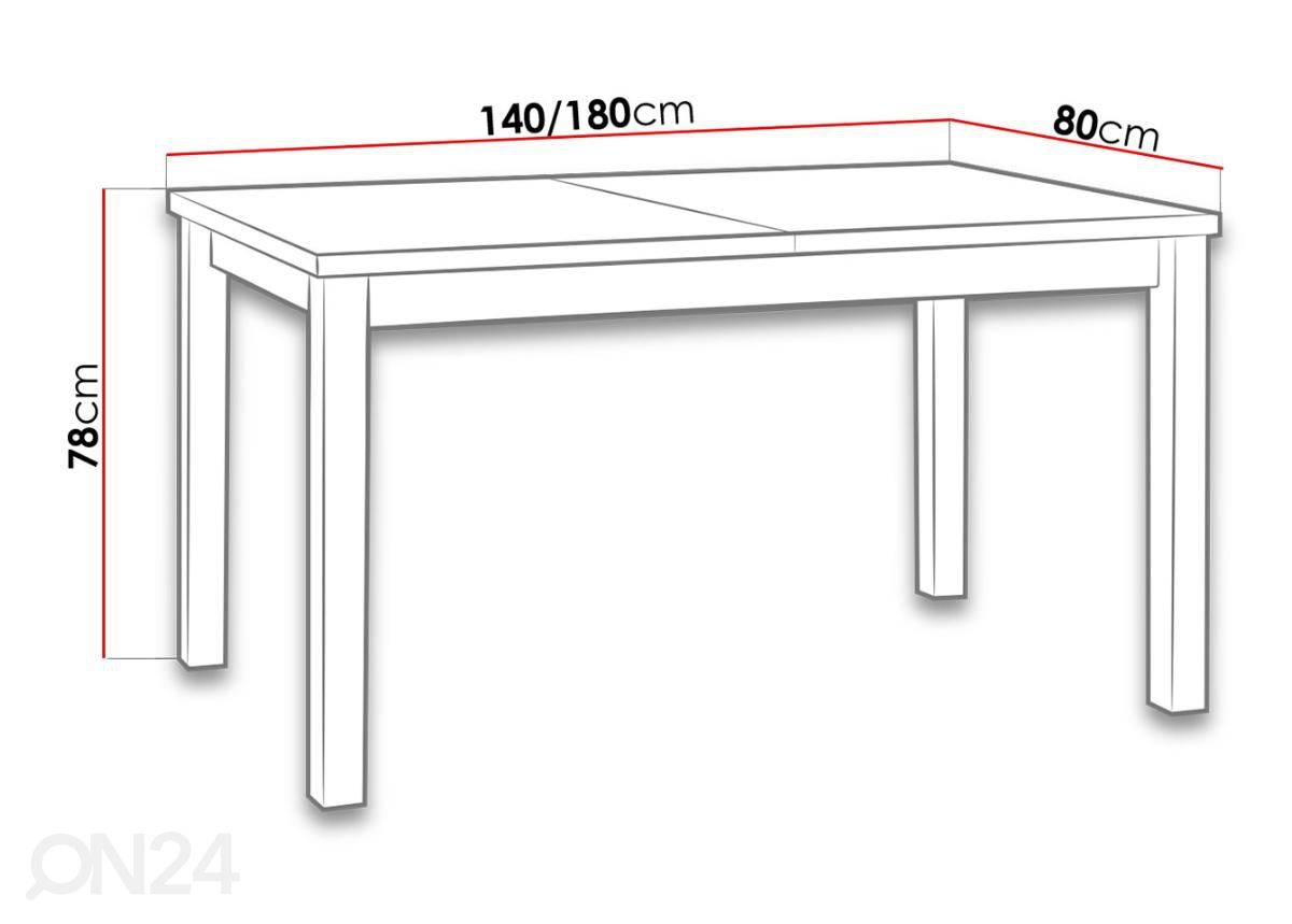 Jatkettava ruokapöytä 140-180x80 cm kuvasuurennos mitat