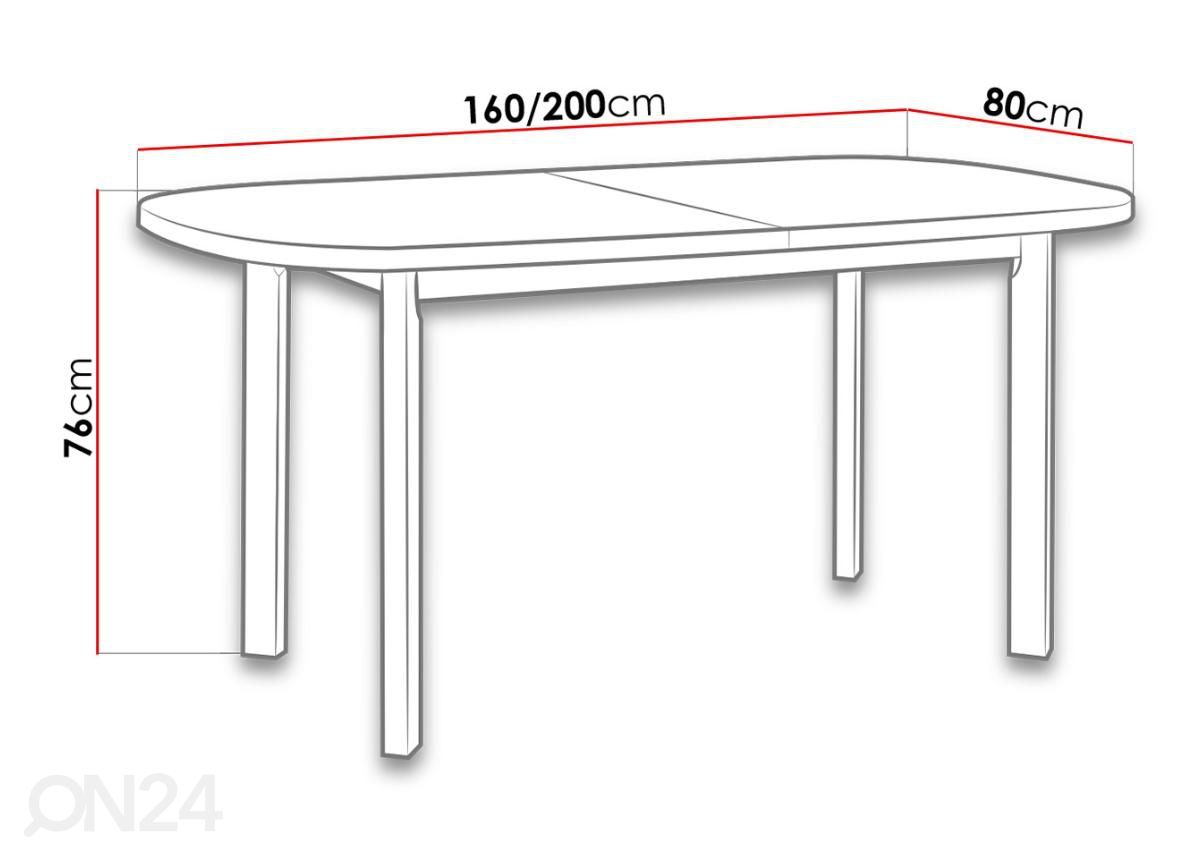 Jatkettava ruokapöytä 160-200x80 cm kuvasuurennos mitat