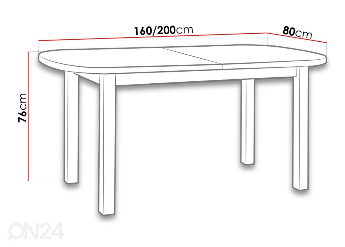 Jatkettava ruokapöytä 160-200x80 cm kuvasuurennos mitat