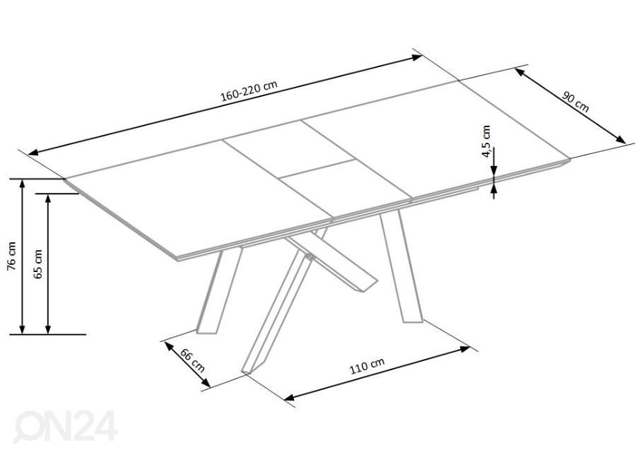 Jatkettava ruokapöytä 160/200x90 cm kuvasuurennos mitat