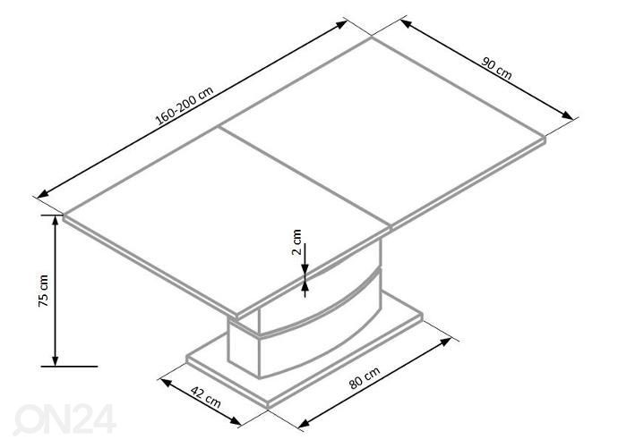 Jatkettava ruokapöytä 160/200x90 cm kuvasuurennos mitat