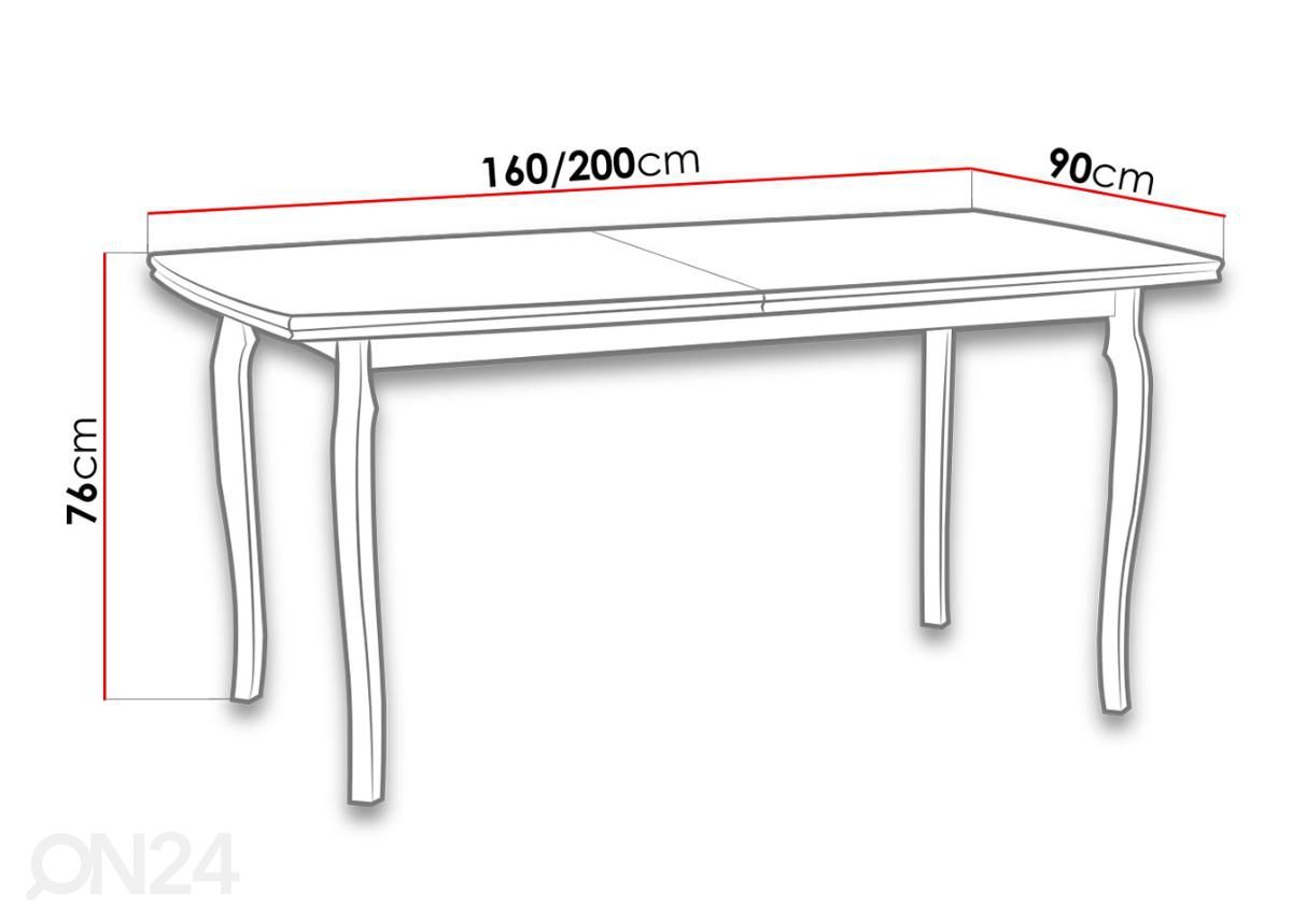 Jatkettava ruokapöytä 160-200x90 cm kuvasuurennos mitat