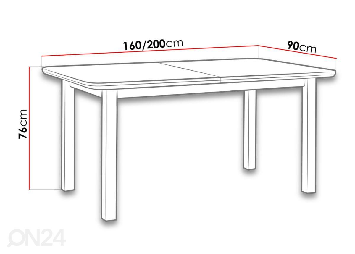 Jatkettava ruokapöytä 160-200x90 cm kuvasuurennos mitat