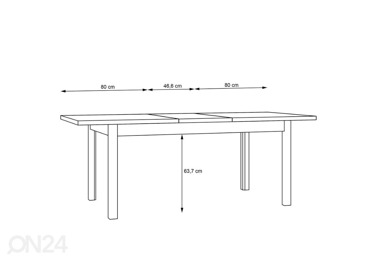 Jatkettava ruokapöytä 160/207x90 cm kuvasuurennos mitat