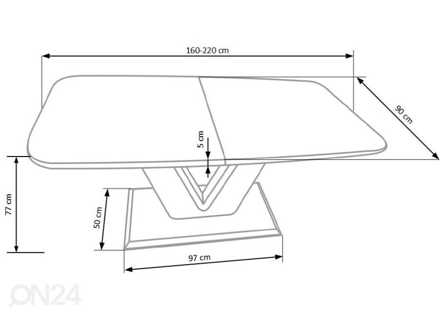 Jatkettava ruokapöytä 160/220x90 cm kuvasuurennos mitat