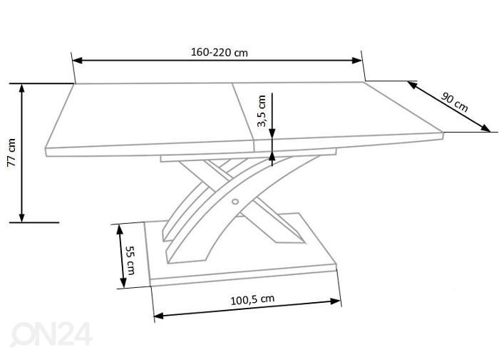 Jatkettava ruokapöytä 160-220x90 cm kuvasuurennos mitat