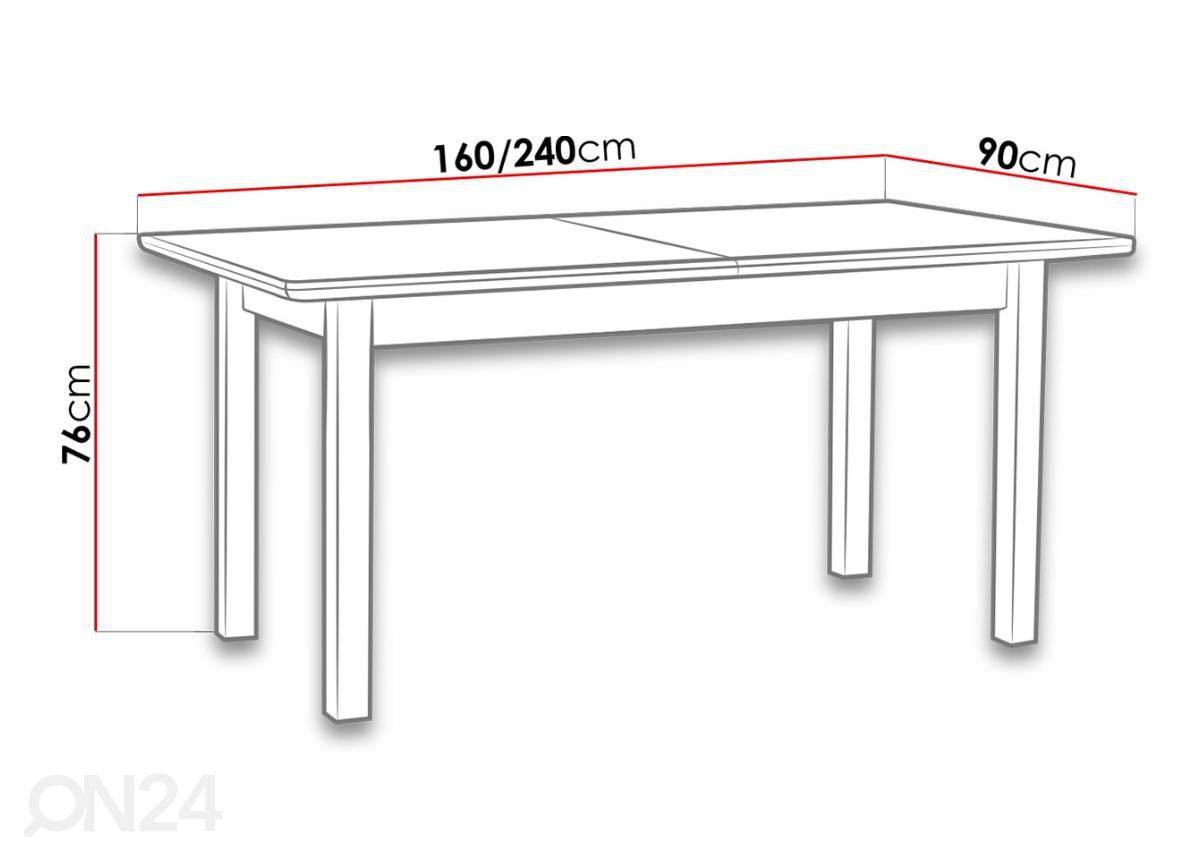 Jatkettava ruokapöytä 160-240x90 cm kuvasuurennos mitat