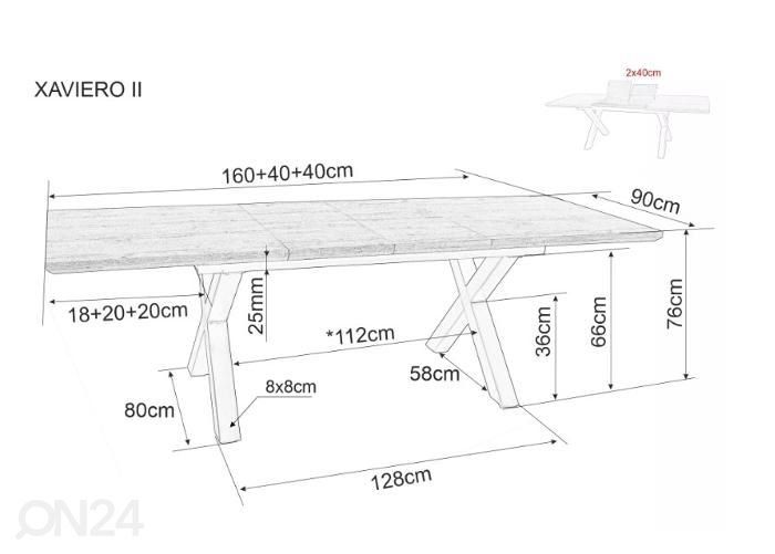 Jatkettava ruokapöytä 160/240x90 cm kuvasuurennos mitat