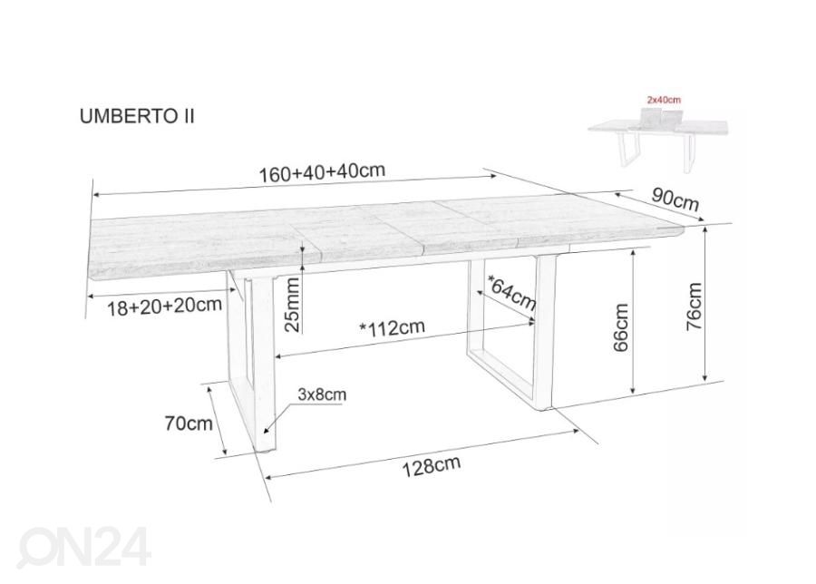 Jatkettava ruokapöytä 160/240x90 cm kuvasuurennos mitat